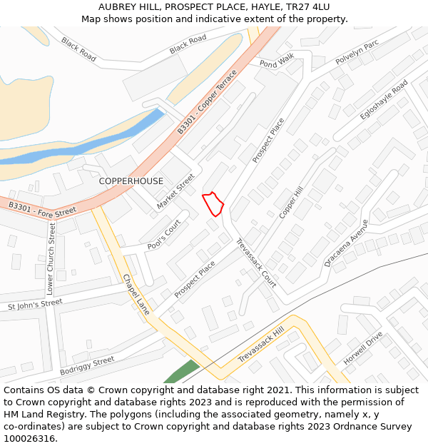 AUBREY HILL, PROSPECT PLACE, HAYLE, TR27 4LU: Location map and indicative extent of plot