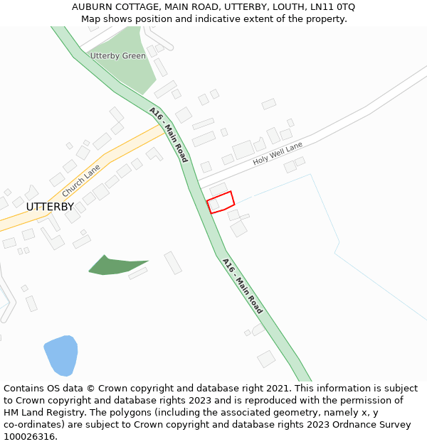 AUBURN COTTAGE, MAIN ROAD, UTTERBY, LOUTH, LN11 0TQ: Location map and indicative extent of plot