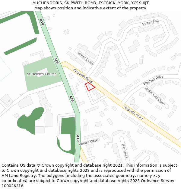 AUCHENDORIS, SKIPWITH ROAD, ESCRICK, YORK, YO19 6JT: Location map and indicative extent of plot