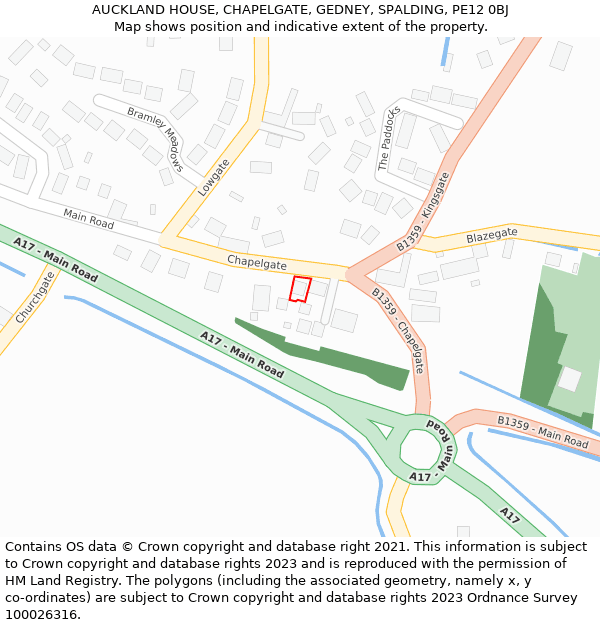 AUCKLAND HOUSE, CHAPELGATE, GEDNEY, SPALDING, PE12 0BJ: Location map and indicative extent of plot