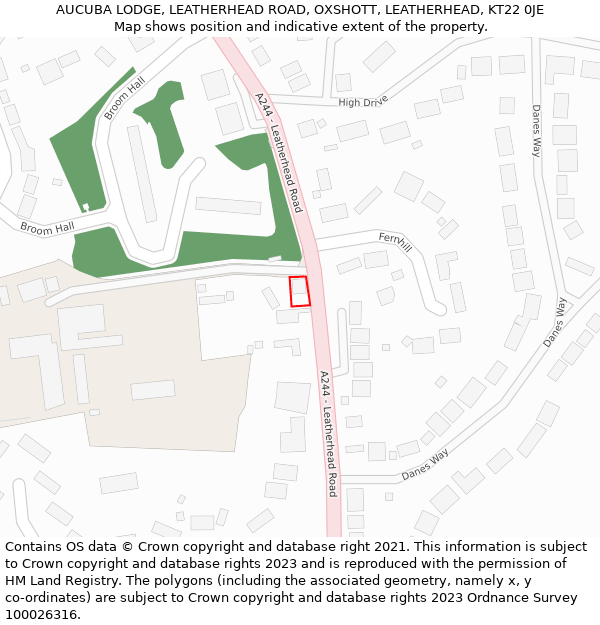 AUCUBA LODGE, LEATHERHEAD ROAD, OXSHOTT, LEATHERHEAD, KT22 0JE: Location map and indicative extent of plot