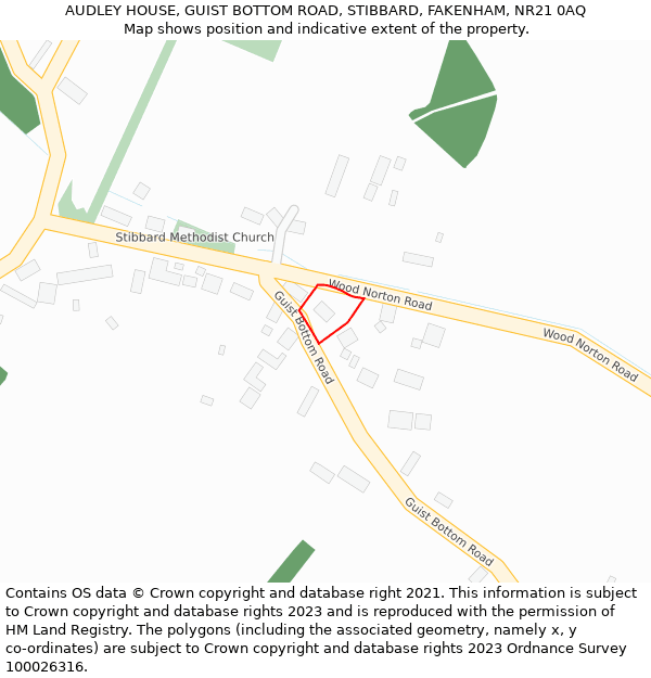 AUDLEY HOUSE, GUIST BOTTOM ROAD, STIBBARD, FAKENHAM, NR21 0AQ: Location map and indicative extent of plot