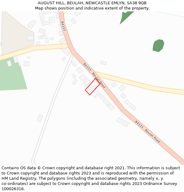 AUGUST HILL, BEULAH, NEWCASTLE EMLYN, SA38 9QB: Location map and indicative extent of plot