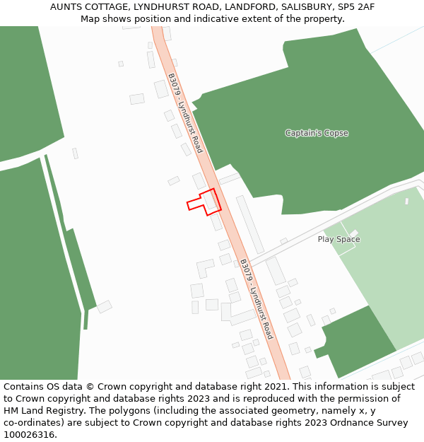AUNTS COTTAGE, LYNDHURST ROAD, LANDFORD, SALISBURY, SP5 2AF: Location map and indicative extent of plot