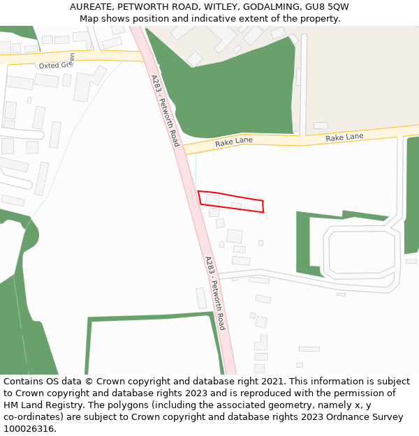 AUREATE, PETWORTH ROAD, WITLEY, GODALMING, GU8 5QW: Location map and indicative extent of plot