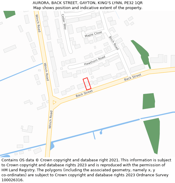 AURORA, BACK STREET, GAYTON, KING'S LYNN, PE32 1QR: Location map and indicative extent of plot