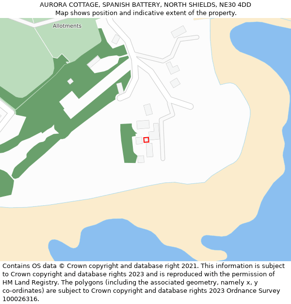 AURORA COTTAGE, SPANISH BATTERY, NORTH SHIELDS, NE30 4DD: Location map and indicative extent of plot