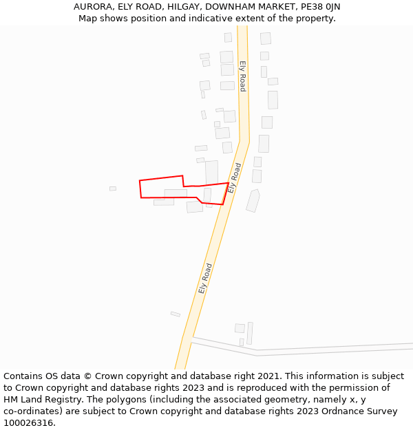 AURORA, ELY ROAD, HILGAY, DOWNHAM MARKET, PE38 0JN: Location map and indicative extent of plot