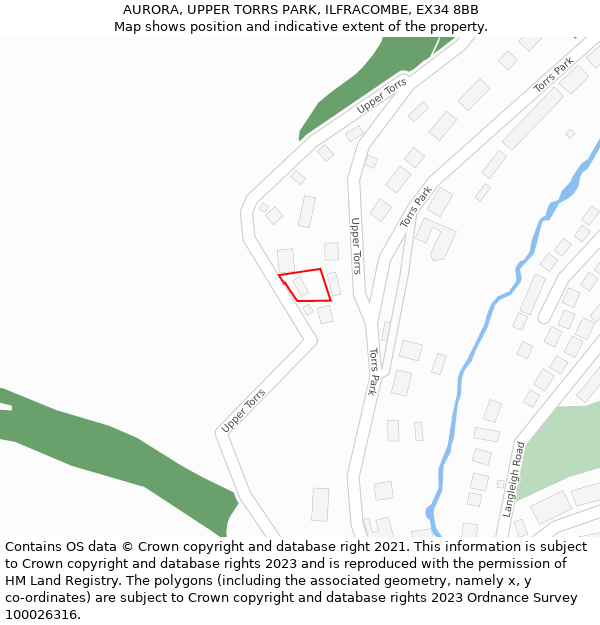 AURORA, UPPER TORRS PARK, ILFRACOMBE, EX34 8BB: Location map and indicative extent of plot