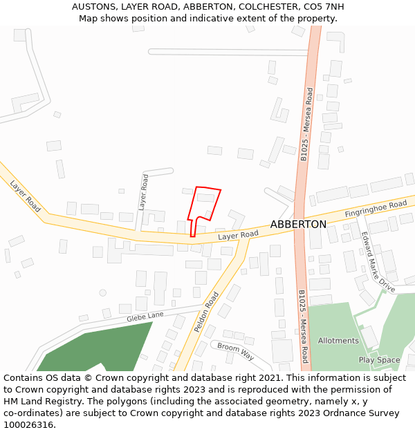 AUSTONS, LAYER ROAD, ABBERTON, COLCHESTER, CO5 7NH: Location map and indicative extent of plot