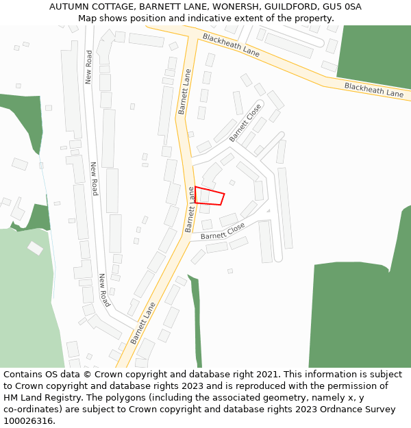 AUTUMN COTTAGE, BARNETT LANE, WONERSH, GUILDFORD, GU5 0SA: Location map and indicative extent of plot