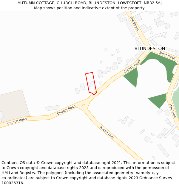 AUTUMN COTTAGE, CHURCH ROAD, BLUNDESTON, LOWESTOFT, NR32 5AJ: Location map and indicative extent of plot