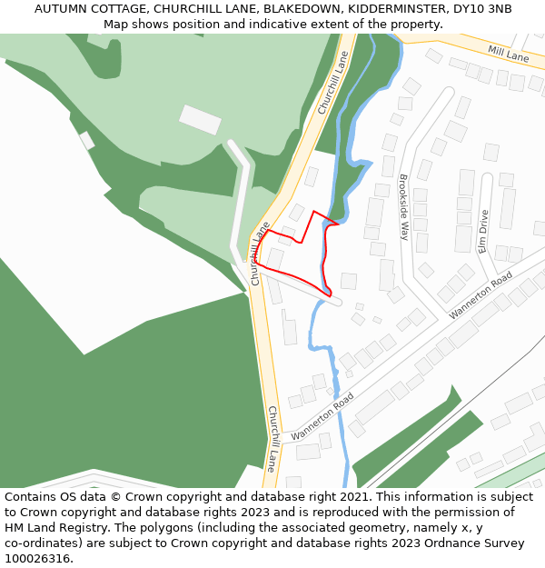 AUTUMN COTTAGE, CHURCHILL LANE, BLAKEDOWN, KIDDERMINSTER, DY10 3NB: Location map and indicative extent of plot