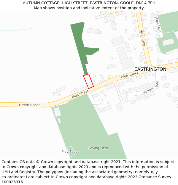 AUTUMN COTTAGE, HIGH STREET, EASTRINGTON, GOOLE, DN14 7PH: Location map and indicative extent of plot