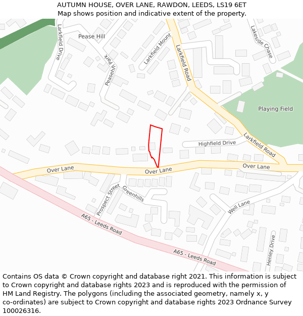 AUTUMN HOUSE, OVER LANE, RAWDON, LEEDS, LS19 6ET: Location map and indicative extent of plot