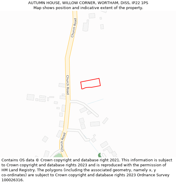 AUTUMN HOUSE, WILLOW CORNER, WORTHAM, DISS, IP22 1PS: Location map and indicative extent of plot