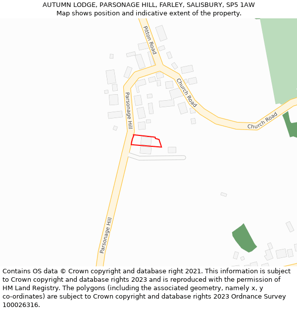 AUTUMN LODGE, PARSONAGE HILL, FARLEY, SALISBURY, SP5 1AW: Location map and indicative extent of plot