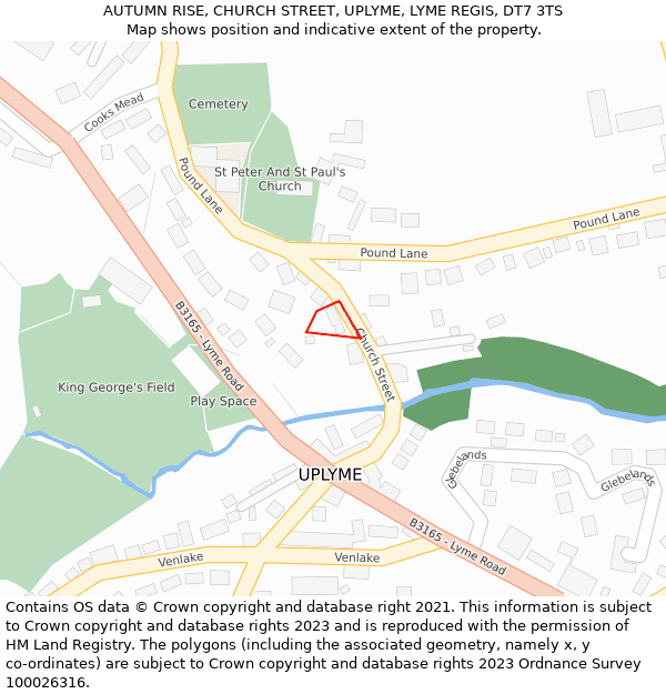 AUTUMN RISE, CHURCH STREET, UPLYME, LYME REGIS, DT7 3TS: Location map and indicative extent of plot