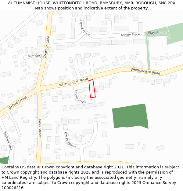 AUTUMNMIST HOUSE, WHITTONDITCH ROAD, RAMSBURY, MARLBOROUGH, SN8 2PX: Location map and indicative extent of plot