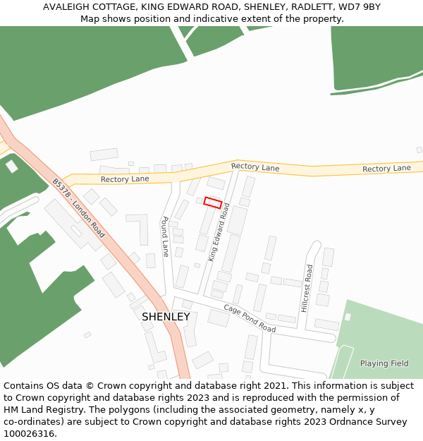 AVALEIGH COTTAGE, KING EDWARD ROAD, SHENLEY, RADLETT, WD7 9BY: Location map and indicative extent of plot