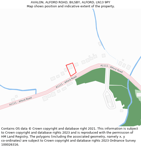 AVALON, ALFORD ROAD, BILSBY, ALFORD, LN13 9PY: Location map and indicative extent of plot