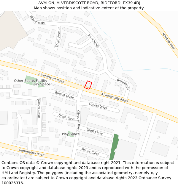 AVALON, ALVERDISCOTT ROAD, BIDEFORD, EX39 4DJ: Location map and indicative extent of plot