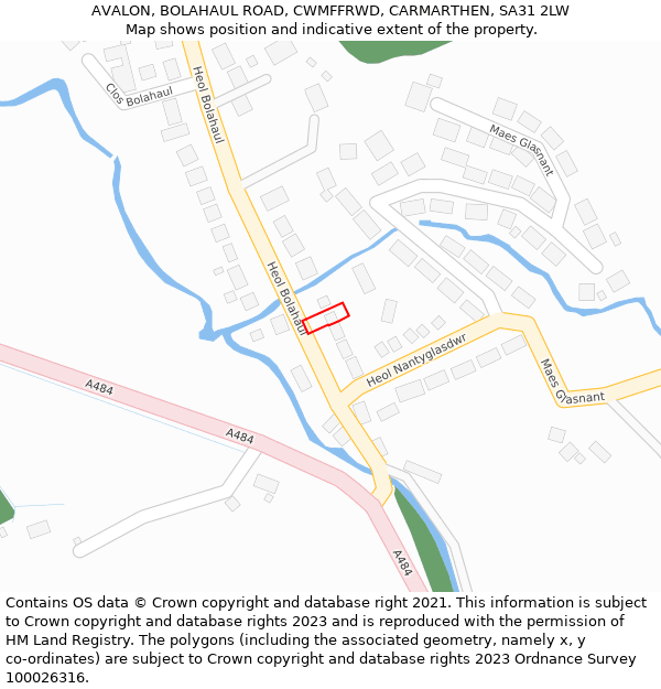 AVALON, BOLAHAUL ROAD, CWMFFRWD, CARMARTHEN, SA31 2LW: Location map and indicative extent of plot