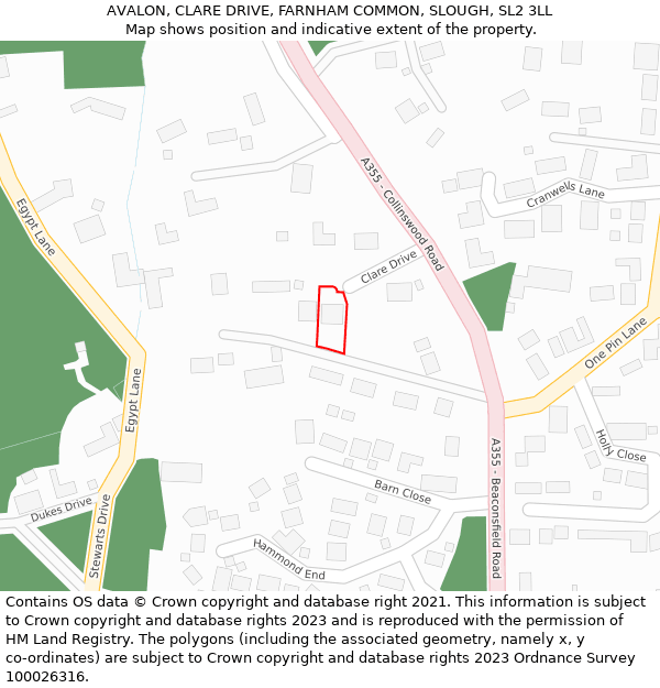 AVALON, CLARE DRIVE, FARNHAM COMMON, SLOUGH, SL2 3LL: Location map and indicative extent of plot