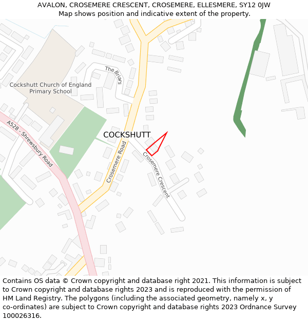 AVALON, CROSEMERE CRESCENT, CROSEMERE, ELLESMERE, SY12 0JW: Location map and indicative extent of plot