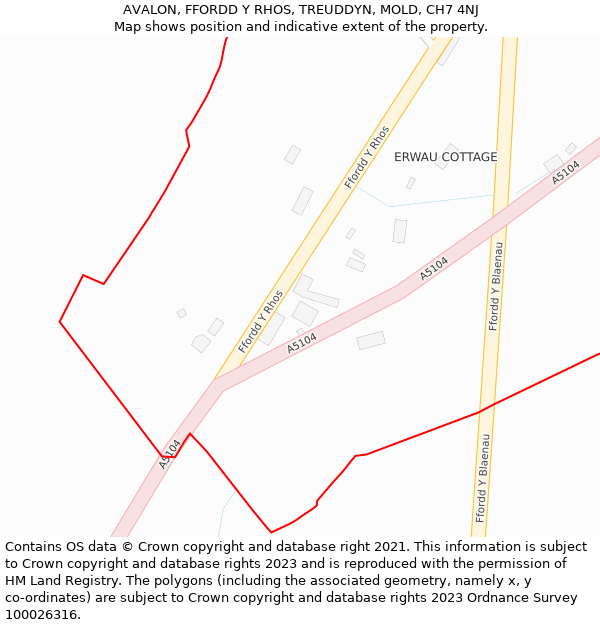 AVALON, FFORDD Y RHOS, TREUDDYN, MOLD, CH7 4NJ: Location map and indicative extent of plot