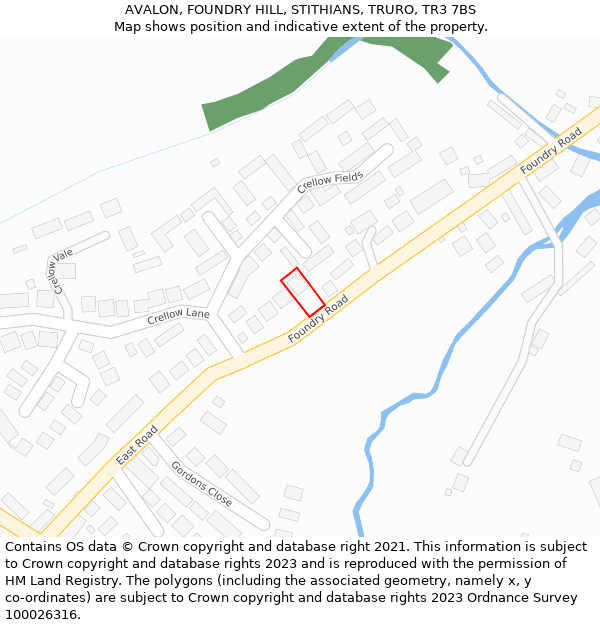 AVALON, FOUNDRY HILL, STITHIANS, TRURO, TR3 7BS: Location map and indicative extent of plot