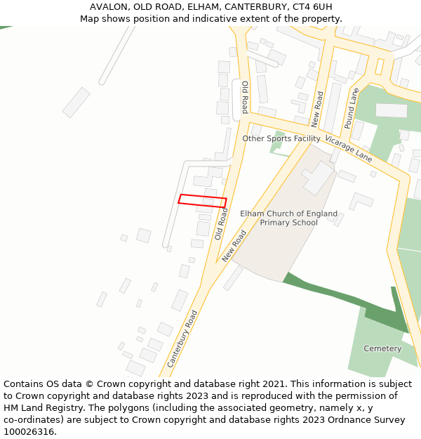 AVALON, OLD ROAD, ELHAM, CANTERBURY, CT4 6UH: Location map and indicative extent of plot