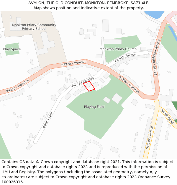 AVALON, THE OLD CONDUIT, MONKTON, PEMBROKE, SA71 4LR: Location map and indicative extent of plot