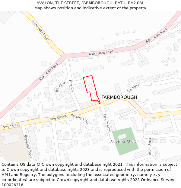 AVALON, THE STREET, FARMBOROUGH, BATH, BA2 0AL: Location map and indicative extent of plot