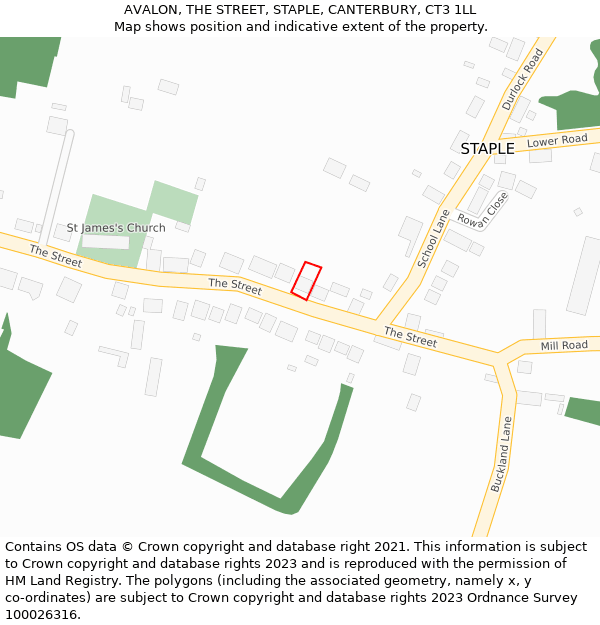 AVALON, THE STREET, STAPLE, CANTERBURY, CT3 1LL: Location map and indicative extent of plot