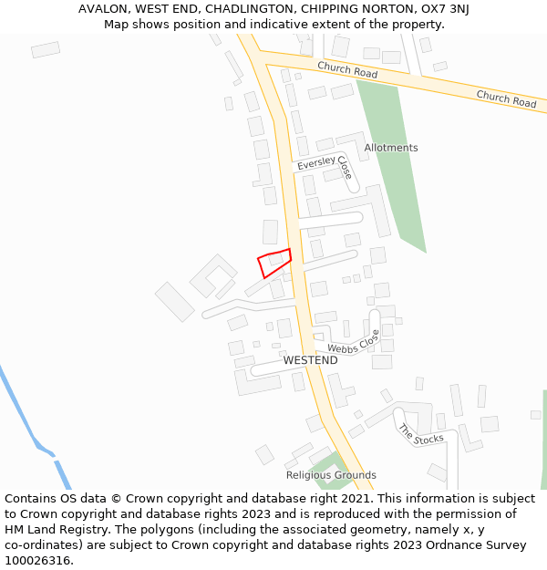 AVALON, WEST END, CHADLINGTON, CHIPPING NORTON, OX7 3NJ: Location map and indicative extent of plot