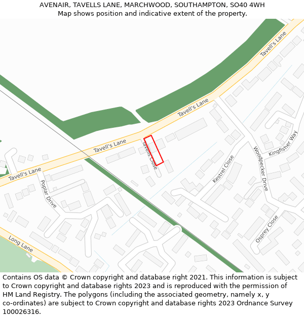 AVENAIR, TAVELLS LANE, MARCHWOOD, SOUTHAMPTON, SO40 4WH: Location map and indicative extent of plot