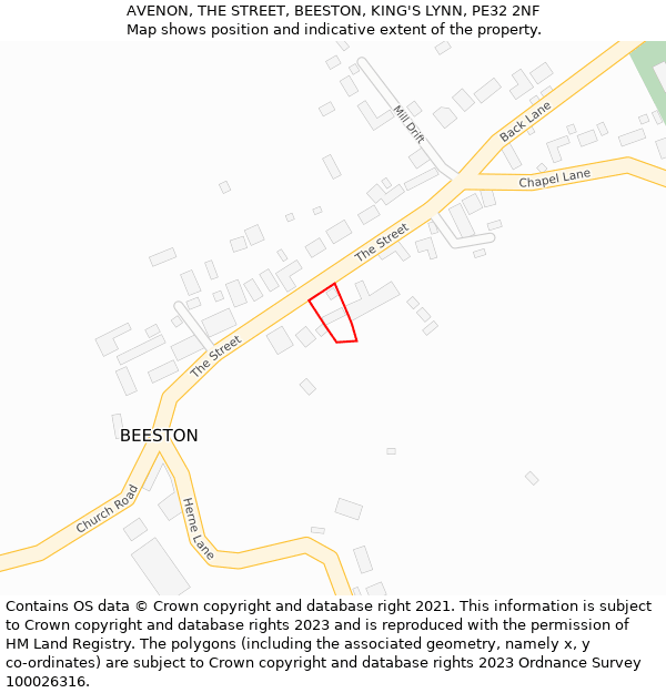 AVENON, THE STREET, BEESTON, KING'S LYNN, PE32 2NF: Location map and indicative extent of plot
