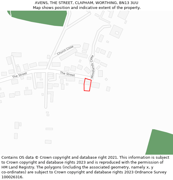 AVENS, THE STREET, CLAPHAM, WORTHING, BN13 3UU: Location map and indicative extent of plot