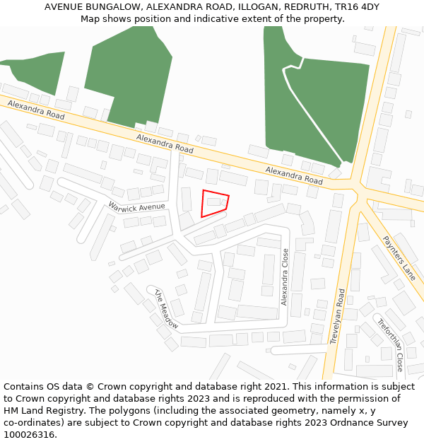 AVENUE BUNGALOW, ALEXANDRA ROAD, ILLOGAN, REDRUTH, TR16 4DY: Location map and indicative extent of plot