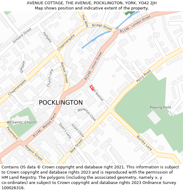 AVENUE COTTAGE, THE AVENUE, POCKLINGTON, YORK, YO42 2JH: Location map and indicative extent of plot
