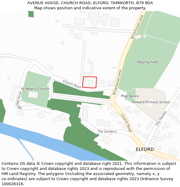 AVENUE HOUSE, CHURCH ROAD, ELFORD, TAMWORTH, B79 9DA: Location map and indicative extent of plot