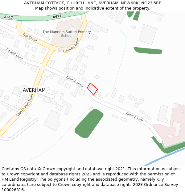 AVERHAM COTTAGE, CHURCH LANE, AVERHAM, NEWARK, NG23 5RB: Location map and indicative extent of plot