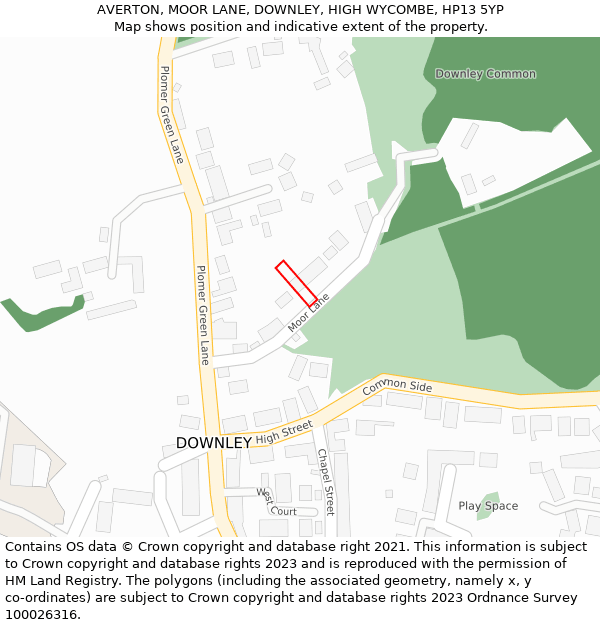 AVERTON, MOOR LANE, DOWNLEY, HIGH WYCOMBE, HP13 5YP: Location map and indicative extent of plot