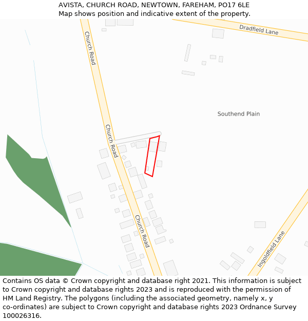 AVISTA, CHURCH ROAD, NEWTOWN, FAREHAM, PO17 6LE: Location map and indicative extent of plot