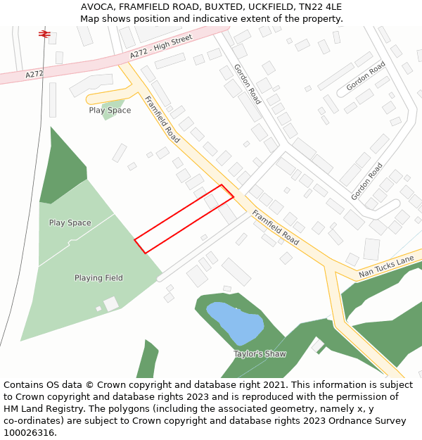 AVOCA, FRAMFIELD ROAD, BUXTED, UCKFIELD, TN22 4LE: Location map and indicative extent of plot