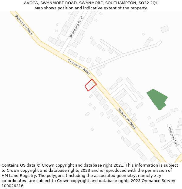 AVOCA, SWANMORE ROAD, SWANMORE, SOUTHAMPTON, SO32 2QH: Location map and indicative extent of plot