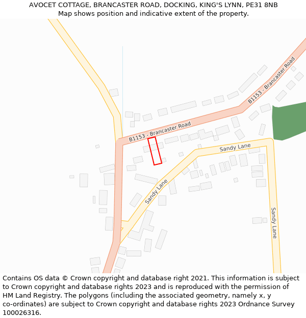 AVOCET COTTAGE, BRANCASTER ROAD, DOCKING, KING'S LYNN, PE31 8NB: Location map and indicative extent of plot