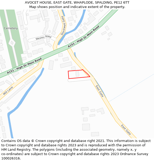 AVOCET HOUSE, EAST GATE, WHAPLODE, SPALDING, PE12 6TT: Location map and indicative extent of plot