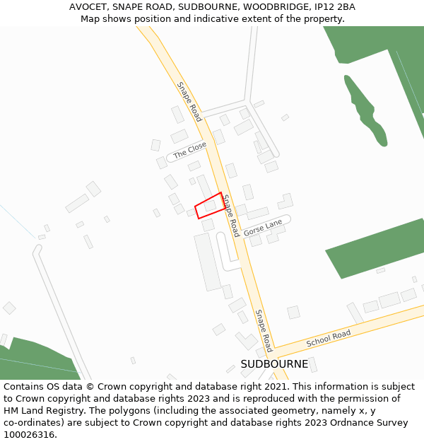 AVOCET, SNAPE ROAD, SUDBOURNE, WOODBRIDGE, IP12 2BA: Location map and indicative extent of plot